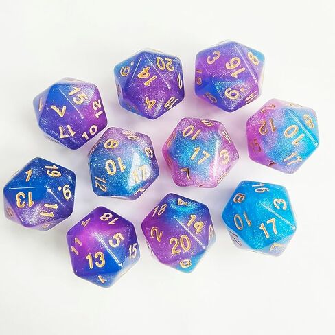 10 Pieces Polyhedral D20 Dice Set, 20 Sided Dice 20mm for RPG MTG DND Table Games (Pink Blue) in Saudi Arabia
