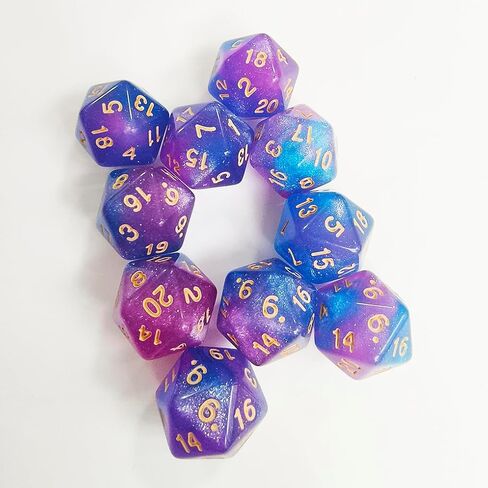 10 Pieces Polyhedral D20 Dice Set, 20 Sided Dice 20mm for RPG MTG DND Table Games (Pink Blue) in Saudi Arabia