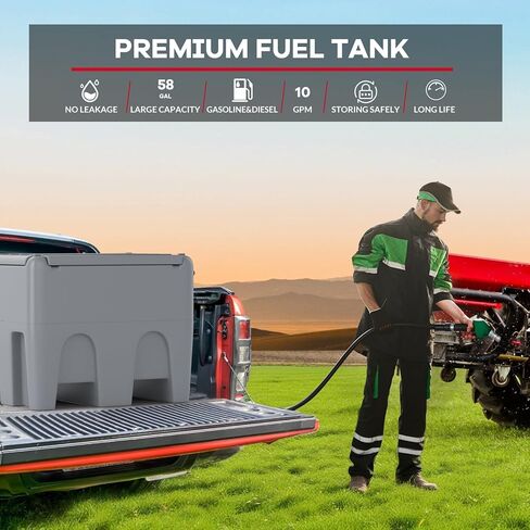 48 Gal Portable Fuel Tank, Diesel & Gasoline Transfer Tank, Durable Fuel Transfer Tank with 12v Electric Pump, 10GPM Flow, 13Ft Hose & Auto Nozzle, Easy Transportation in Saudi Arabia