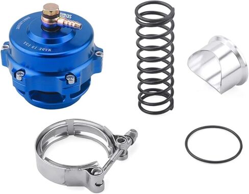 RS-BOV027/RS-BOV027 50mm Blow Off Valve Assembly CNC Billet Aluminum Construction V-Band Flange System Dual Spring Configuration 35PSI Pressure Range Universal Turbocharged Application(Blue) in Saudi Arabia