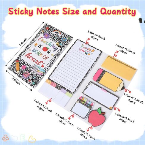 Teacher Sticky Notes,Teacher Appreciation Gifts,Teachers Gifts Self-Stick Note Pads School Supplies for Teachers Cute Post It Notes Sticky Note Set for Professor Tutor Presents in Saudi Arabia