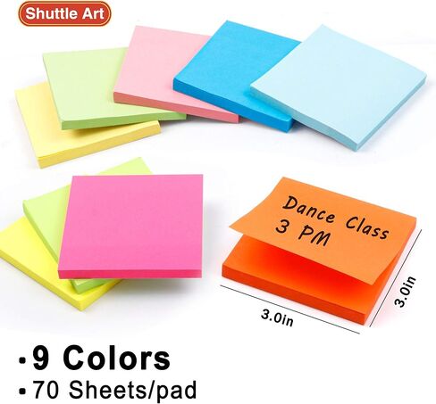 Sticky Notes, Shuttle Art 9 Bright Colors Stickies, 9 Pads 630 Sheets Total, 3x3 Inches Self-Stick Pads for Home, School, Office in Kuwait
