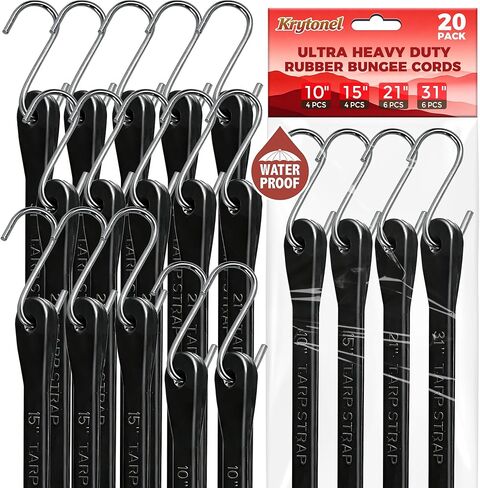 10" 15" 21" 31" Bungee Cords with Hooks Heavy Duty 20 Pack – EPDM Rubber UV Resistant, Assorted Sizes, Tarp Straps Tie Down for Truck, Towing, Construction, Marine, Trailer in Saudi Arabia