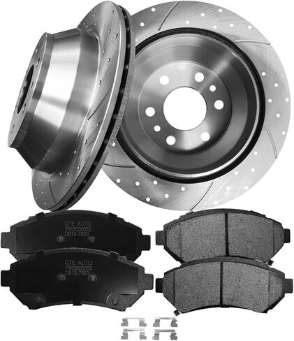 PM Auto Set of 6 Front 303mm Drilled Slotted Brake Disc Rotors-Ceramic Brake Pad Kit Replacement For 1997-2005 Cadillac Deville in Kuwait