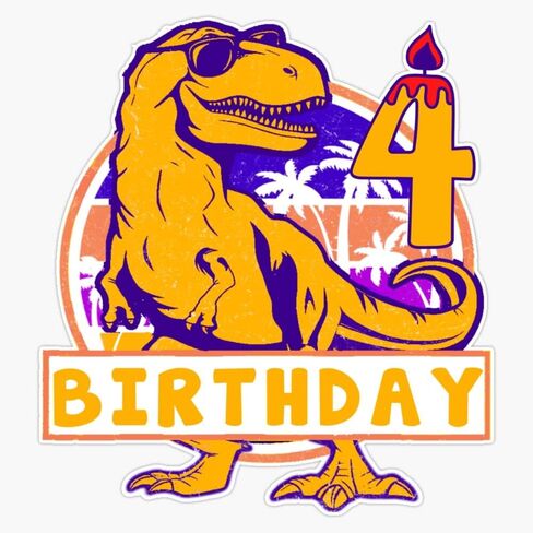 4 Year Old Dinosaur Happy Birthday 4th Birthday Party Car Window 5" Magnetic Bumper Sticker in Saudi Arabia