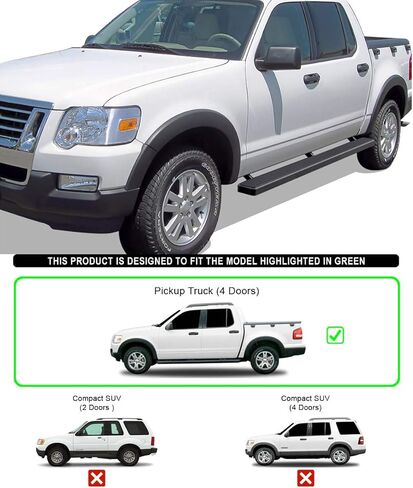 لوحة الجري HD Ridez المصنوعة من الفولاذ المقاوم للصدأ مقاس 5 بوصات باللون الأسود متوافقة مع Ford Explorer Sport Trac 2007-2010 Crew Cab (قضبان جانبية لشريط Nerf) in Kuwait