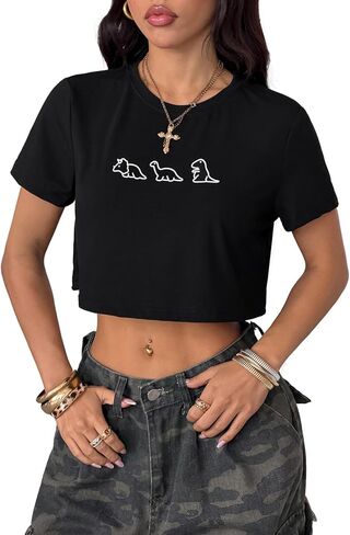 SweatyRocks Women's Casual Short Sleeve Crop Top Round Neck Tee Shirt in Saudi Arabia
