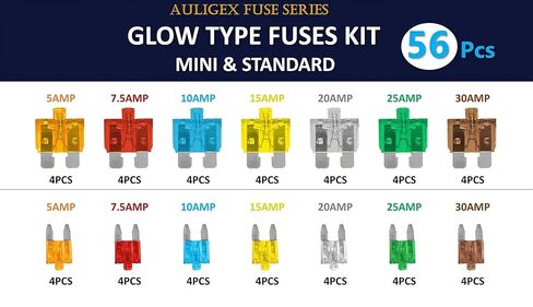 56pcs Light Up Fuses Automotive Assortment Kit, Glow Fuses with LED Indicator, Standard & Mini Blade Fuses Glow When Blown, Smart Car Fuse Replacement for Truck RV Boat SUV with 2 Pullers in Saudi Arabia
