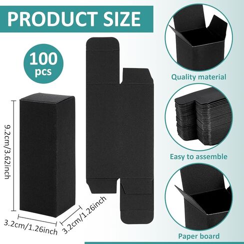 BENECREAT 100PCS Paper Gift Box, 1.26x1.26x3.62inch Rectangular Cardboard Box for Party Favors, Packaging Box for Essential Oil Bottles Birthday Wedding （Black） in Kuwait