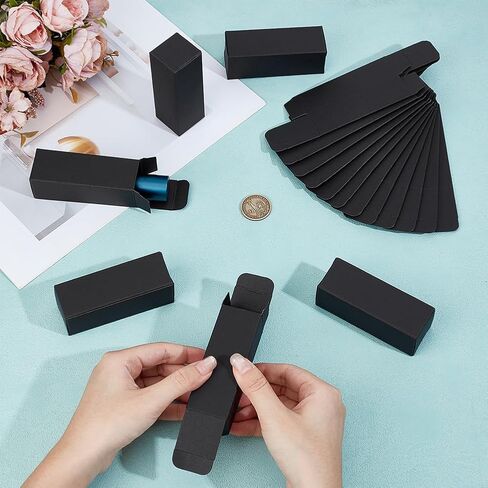 BENECREAT 100PCS Paper Gift Box, 1.26x1.26x3.62inch Rectangular Cardboard Box for Party Favors, Packaging Box for Essential Oil Bottles Birthday Wedding （Black） in Kuwait