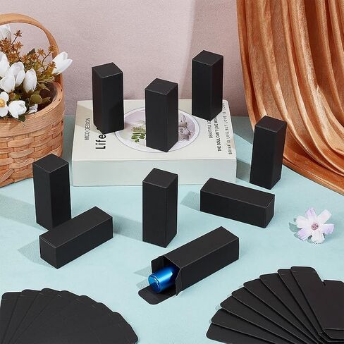 BENECREAT 100PCS Paper Gift Box, 1.26x1.26x3.62inch Rectangular Cardboard Box for Party Favors, Packaging Box for Essential Oil Bottles Birthday Wedding （Black） in Kuwait