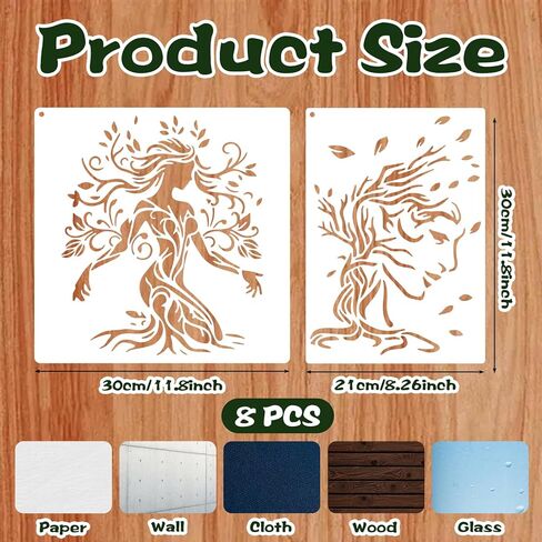 8Pcs Woman Tree Stencils, 11.8×11.8 inch Tree of Life Stencils for Painting Plastic PET, Reusable Drawing Template for Crafts Card Making Canvas Furniture in Saudi Arabia