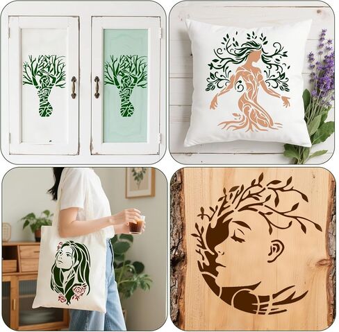 8Pcs Woman Tree Stencils, 11.8×11.8 inch Tree of Life Stencils for Painting Plastic PET, Reusable Drawing Template for Crafts Card Making Canvas Furniture in Saudi Arabia