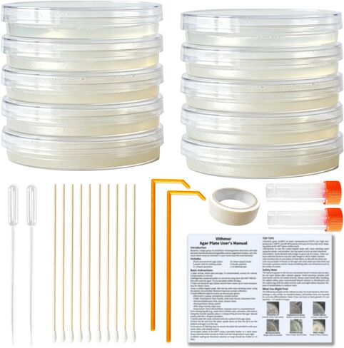 Bacteria Science Kit, Pre-Poured Petri Dishes with Agar and Cotton Swabs for Microbiology Experiment, Nutrient Agar Plates for Bacteria Growing, Science Fair Project Kit, Water Test Kit, User's Manual in Saudi Arabia