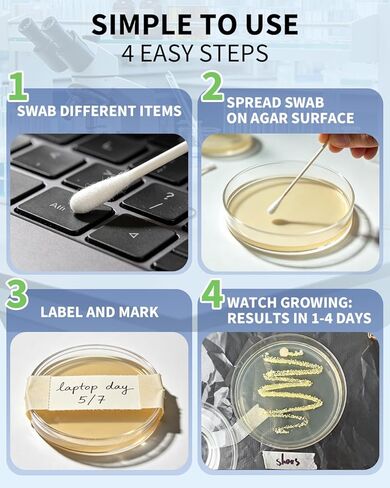 Bacteria Science Kit, Pre-Poured Petri Dishes with Agar and Cotton Swabs for Microbiology Experiment, Nutrient Agar Plates for Bacteria Growing, Science Fair Project Kit, Water Test Kit, User's Manual in Saudi Arabia