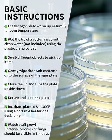 Bacteria Science Kit, Pre-Poured Petri Dishes with Agar and Cotton Swabs for Microbiology Experiment, Nutrient Agar Plates for Bacteria Growing, Science Fair Project Kit, Water Test Kit, User's Manual in Saudi Arabia