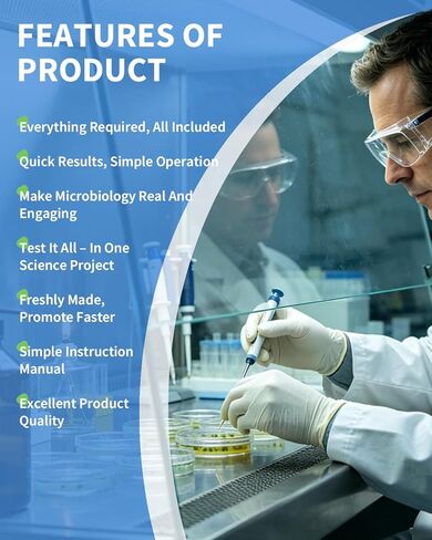 Bacteria Science Kit, Pre-Poured Petri Dishes with Agar and Cotton Swabs for Microbiology Experiment, Nutrient Agar Plates for Bacteria Growing, Science Fair Project Kit, Water Test Kit, User's Manual in Saudi Arabia