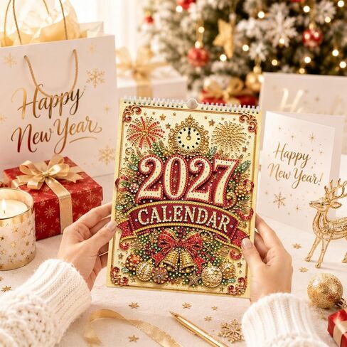 لوحة فنية ماسية 2027 تقويم حائط، DIY 12 شهرًا تقويم حائط معلق مثالي للمنزل والمكتب 25 × 17 سم جانب واحد-01-2027 in Kuwait