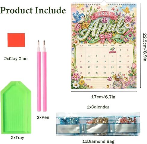 لوحة فنية ماسية 2027 تقويم حائط، DIY 12 شهرًا تقويم حائط معلق مثالي للمنزل والمكتب 25 × 17 سم جانب واحد-01-2027 in Kuwait