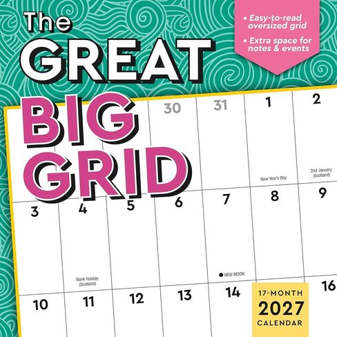 مخطط الحائط The Great Big Grid 2027، تقويم عائلي للشبكة الكبيرة لمدة 17 شهرًا ومنظم مع العطلات: أغسطس 2026 - ديسمبر 2027، 12 بوصة × 12 بوصة in Kuwait