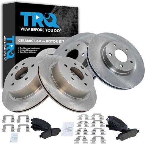 وسادة الفرامل الأمامية والخلفية TRQ ومجموعة الدوار السيراميك المتوافقة مع 2008-2013 Nissan Rogue 2014-2015 Rogue Select in Kuwait