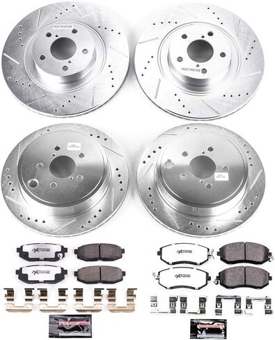 طقم فرامل أمامية وخلفية PowerStop لسيارة Scion FR-S 2013-16 |Subaru BRZ 2013-20 |BRZ 2022-24 |Toyota 86 2017-20 - وسادات فرامل Z26 من السيراميك من ألياف الكربون + ترقية الدوارات المحفورة والمشقوقة، K6164-26 in Kuwait