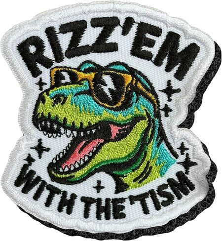 Rizz Em with The Tism Hook and Loop Patch Funny Trex Dinosaur Autism Patches الفكاهة هوك وحلقة بقع مطرزة للقبعات، والحقائب، وسترة الكلب، وهدايا التصحيح العسكرية التكتيكية 3 بوصات in Kuwait