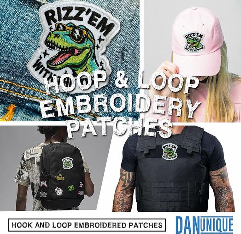 Rizz Em with The Tism Hook and Loop Patch Funny Trex Dinosaur Autism Patches الفكاهة هوك وحلقة بقع مطرزة للقبعات، والحقائب، وسترة الكلب، وهدايا التصحيح العسكرية التكتيكية 3 بوصات in Kuwait