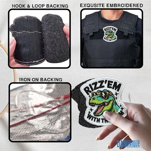 Rizz Em with The Tism Hook and Loop Patch Funny Trex Dinosaur Autism Patches الفكاهة هوك وحلقة بقع مطرزة للقبعات، والحقائب، وسترة الكلب، وهدايا التصحيح العسكرية التكتيكية 3 بوصات in Kuwait