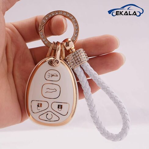 EKALA TPU Key Fob Cover with Keychain Lanyard Fit for Chevy Traverse Tahoe Suburban/GMC Yukon Acadia/Cadillac Escalade SRX/Buick Enclave/Saturn Outlook 5 Buttons Remote Control Key Fob Case (Chv-5R) in Saudi Arabia