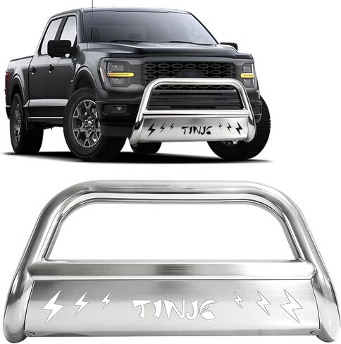 واقي شبكة المصد الأمامي من Bull Bar مناسب لـ 2004-2025 Ford F150، 2003-2017 Ford Expedition، 2022-2025 Ford F150 Lightning EV، 3 بوصات Bull Bar Grille من الفولاذ المقاوم للصدأ كروم مع لوحة انزلاقية قابلة للإزالة، فضي in Kuwait