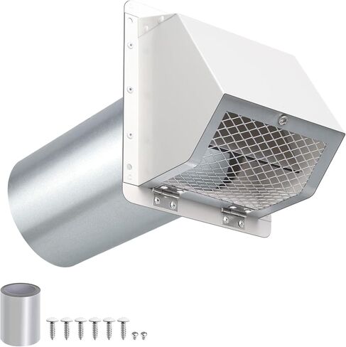 Dryer Vent Cover Outside,6 Inch Hooded Wall Vent with Screen&Damper,6"Vent Cover Exterior Vent Hood Wall Exhaust Vent Cover Cap for Kitchen Exhaust/Range Hood/Outdoor Air Vent,Galvanized Steel,Black in Saudi Arabia