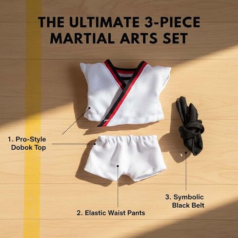 3pcs Taekwondo Doll Outfit Set Compatible with Labubu 15 17cm Display Costume Martial Arts Style Photo Collector Gift (White) in Saudi Arabia