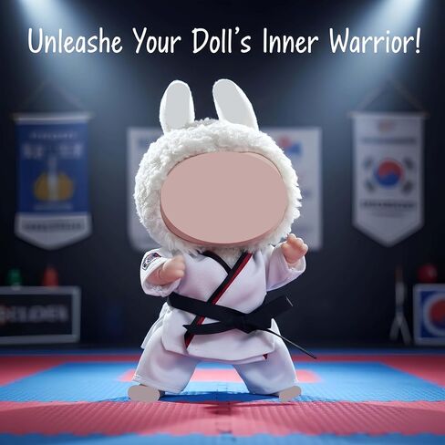 3pcs Taekwondo Doll Outfit Set Compatible with Labubu 15 17cm Display Costume Martial Arts Style Photo Collector Gift (White) in Saudi Arabia
