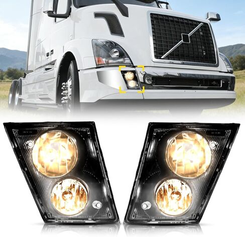 Fog Lights lamps Compatible with 2004-2014 Volvo VNL 670 Truck, LH&RH Passenger&Driver,Front DRL Lamp with Bulbs Fog Lights Assembly Replacement （Black,Two Light） in Saudi Arabia