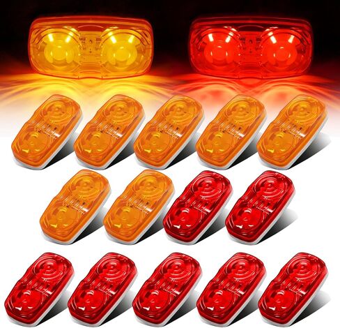 Pack of 10 4" Double Bullseye LED Amber Marker Lights, 10 LED Side Marker & Clearance Lights, 12V Surface Mount Rectangular Lights for Truck Trailer RV Camper Pickup in Kuwait