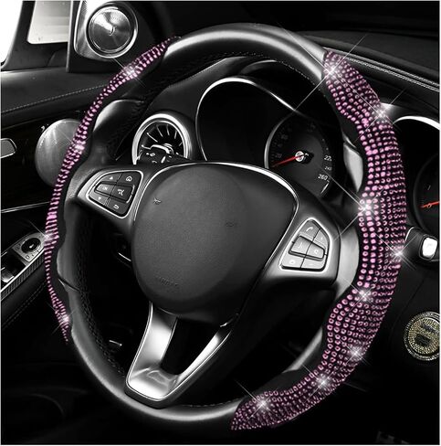 2 PCS Steering Wheel Covers, Bling Rhinestones Steering Wheel Protectors with Segmented Design, Anti-Slip Sparkling Wrap Covers Interior Decoration Fit 14-15.6 Inch Wheels (Pink) in Saudi Arabia