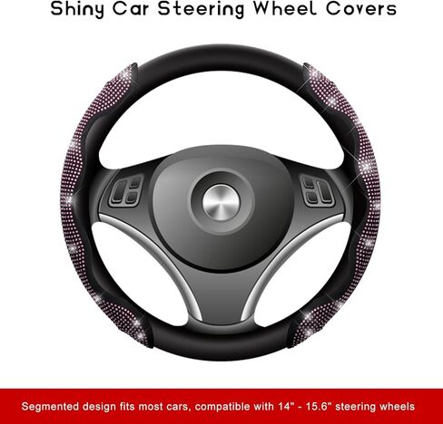 2 PCS Steering Wheel Covers, Bling Rhinestones Steering Wheel Protectors with Segmented Design, Anti-Slip Sparkling Wrap Covers Interior Decoration Fit 14-15.6 Inch Wheels (Pink) in Saudi Arabia