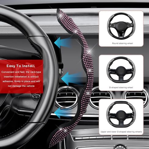 2 PCS Steering Wheel Covers, Bling Rhinestones Steering Wheel Protectors with Segmented Design, Anti-Slip Sparkling Wrap Covers Interior Decoration Fit 14-15.6 Inch Wheels (Pink) in Saudi Arabia
