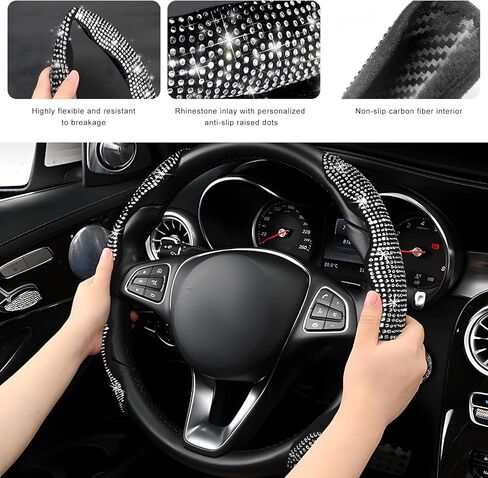 2 PCS Steering Wheel Covers, Bling Rhinestones Steering Wheel Protectors with Segmented Design, Anti-Slip Sparkling Wrap Covers Interior Decoration Fit 14-15.6 Inch Wheels (Pink) in Saudi Arabia