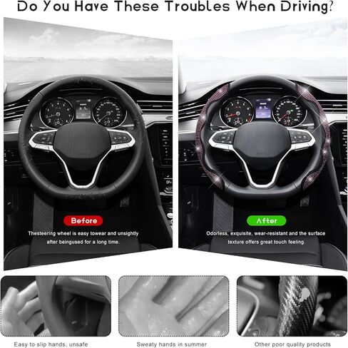2 PCS Steering Wheel Covers, Bling Rhinestones Steering Wheel Protectors with Segmented Design, Anti-Slip Sparkling Wrap Covers Interior Decoration Fit 14-15.6 Inch Wheels (Pink) in Saudi Arabia
