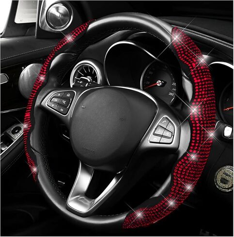2 PCS Steering Wheel Covers, Bling Rhinestones Steering Wheel Protectors with Segmented Design, Anti-Slip Sparkling Wrap Covers Interior Decoration Fit 14-15.6 Inch Wheels (Pink) in Saudi Arabia