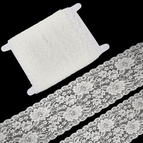 5 Yards Ivory Stretch Lace Ribbon, 5.9 Inch Elastic Floral Pattern Fabric Trim, Embroidered Tulle Crochet Sewing Trim for Bridal Wedding Decorations Sewing and DIY Crafts in Saudi Arabia