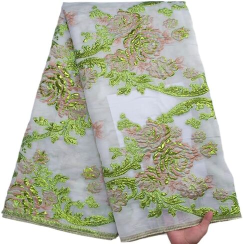 African Lace Fabric 5 Yards, French Floral Embroidery Gilding Mesh Lace Fabric for Wedding/Party/Daily Sewing in Saudi Arabia