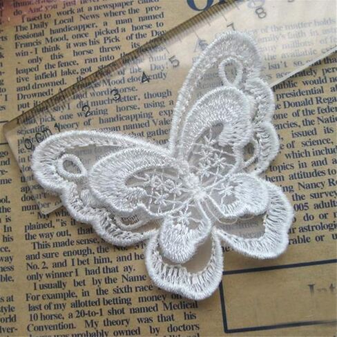 10pcs White Organza Embroidery Fabric Lace Patch Trim Clothes 3D Beading Flower Bride Wedding Dress DIY Applique Cloth in Saudi Arabia