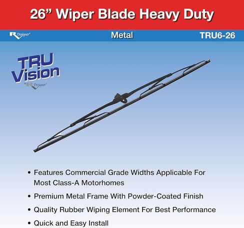 RV Designer TRU6-26، شفرة ممسحة RV شديدة التحمل مقاس 26 بوصة من TruVision - إطار معدني مع محول M4 - عنصر مطاطي عالي الأداء، سهل التركيب in Kuwait