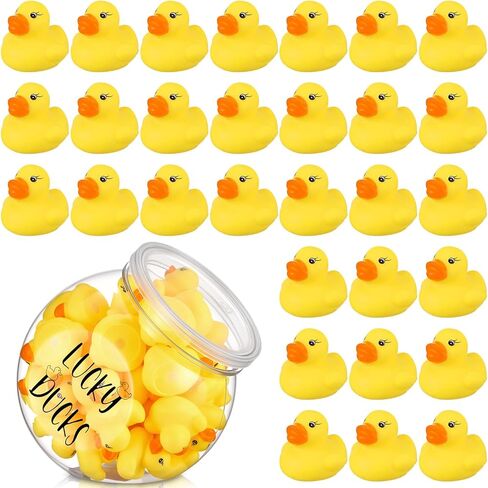 Booson 48 Pcs Mini Lucky Ducks for Classroom Jar Classroom Management Tools Yellow Rubber Ducks with Plastic Jar Pen for Back to School Classroom Tool Supplies in Saudi Arabia