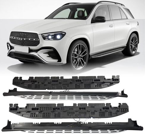 خطوات جانبية متوافقة مع 2020 2021 2022 2023 2024 2025 Mercedes Benz GLE W167 350 450 450E SUV لوحات الجري Nerf Bars (فضي) in Kuwait