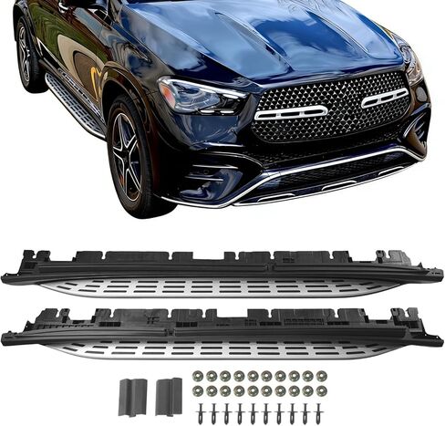 خطوات جانبية متوافقة مع 2020 2021 2022 2023 2024 2025 Mercedes Benz GLE W167 350 450 450E SUV لوحات الجري Nerf Bars (فضي) in Kuwait