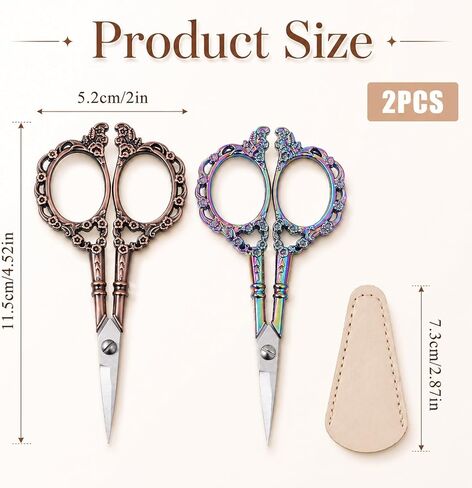 2 PCS Pointed Tip Crochet Scissor, Sewing Embroidery Scissors, Vintage Yarn Scissors for Crocheting, Vintage Pointed Detail Shears, Embroidery Scissor with Cover, Tailor Threading Shears for Crochet in Saudi Arabia